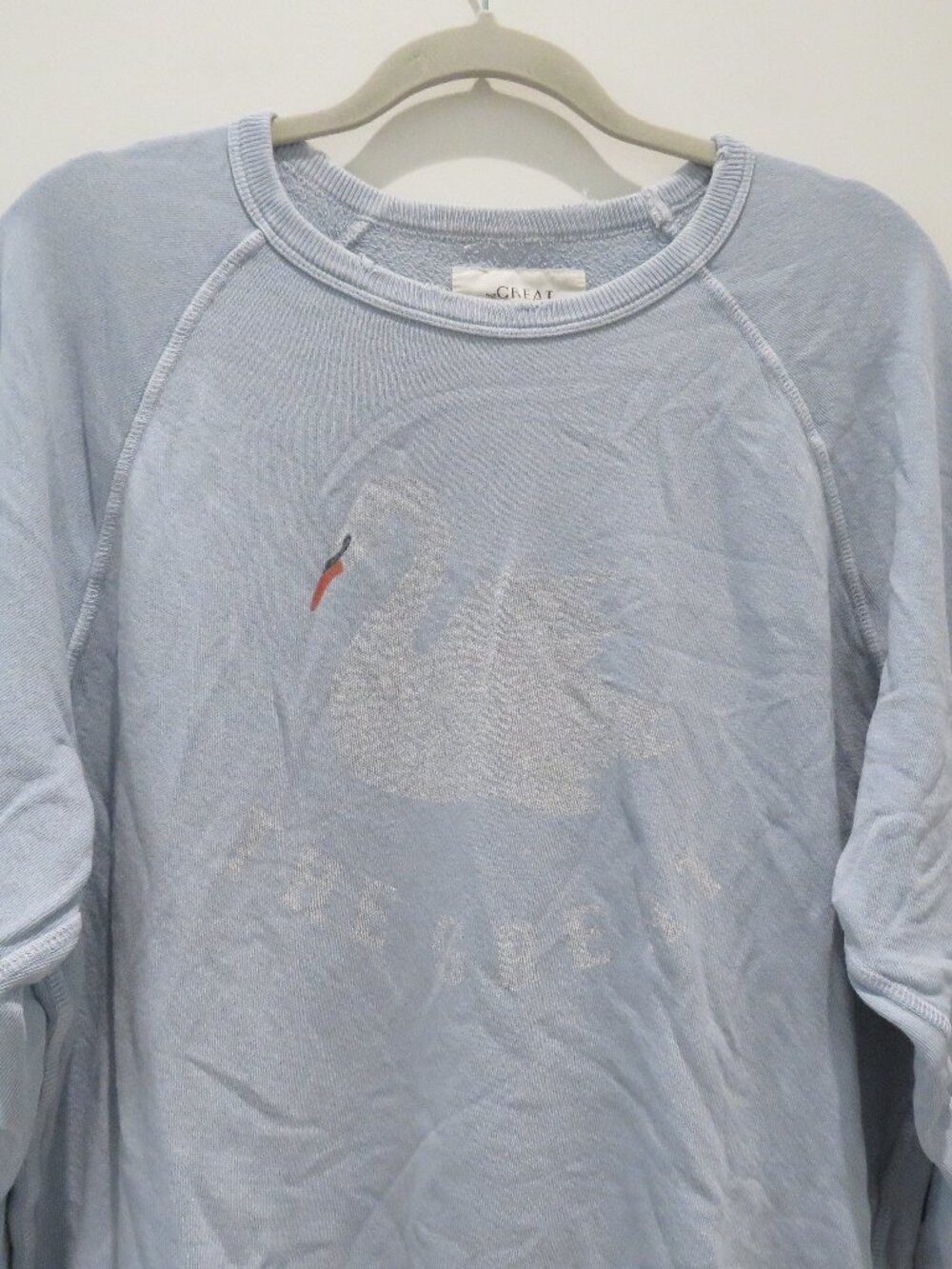 THE GREAT. The College Sweatshirt With Swan Graphic in Pale Blue Size 2 / Medium - Picture 4 of 15